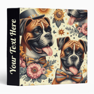 Vintage Boxer Dog Illustration 3 Ring Binder