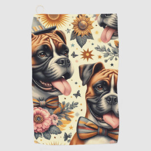 Vintage Boxer Dog Illustration Golf Towel
