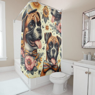 Vintage Boxer Dog Illustration Shower Curtain
