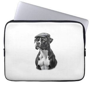 Vintage Boxer Dog in Cap Monochrome Graphic Illust Laptop Sleeve