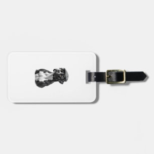 Vintage Boxer Dog in Cap Monochrome Graphic Illust Luggage Tag