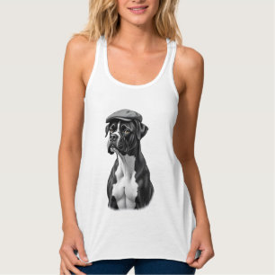 Vintage Boxer Dog in Cap Monochrome Graphic Illust Tank Top