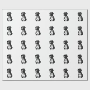 Vintage Boxer Dog in Cap Monochrome Graphic Illust Wrapping Paper