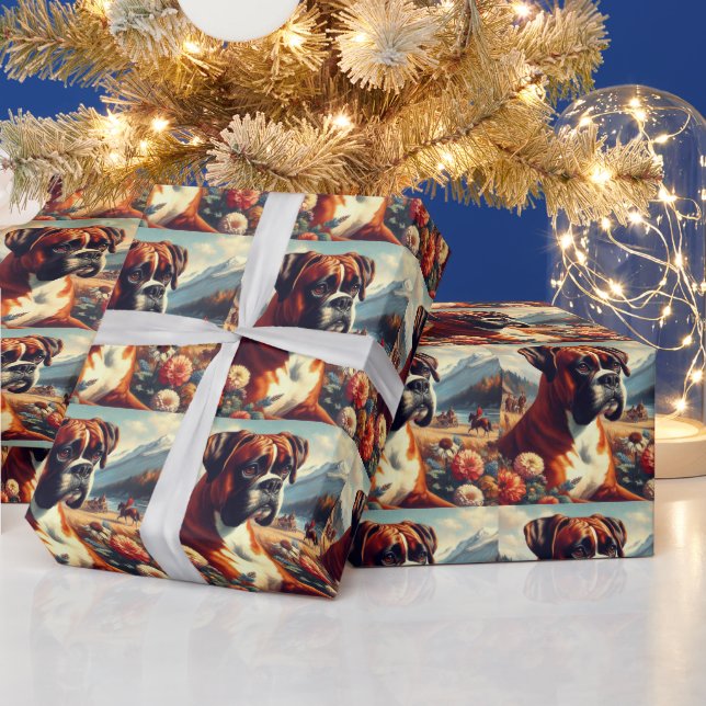 Vintage Boxer Dog Painting Wrapping Paper (Holidays)