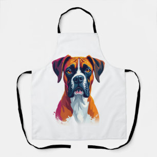 Vintage Boxer Dog Portrait Color Splash Pop Art Il Apron