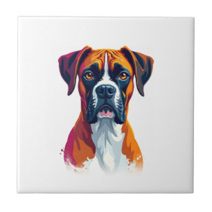 Vintage Boxer Dog Portrait Color Splash Pop Art Il Ceramic Tile