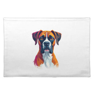 Vintage Boxer Dog Portrait Color Splash Pop Art Il Cloth Placemat
