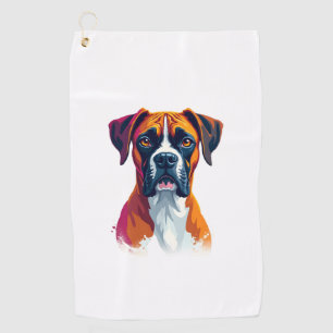 Vintage Boxer Dog Portrait Color Splash Pop Art Il Golf Towel