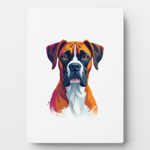 Vintage Boxer Dog Portrait Color Splash Pop Art Il Plaque