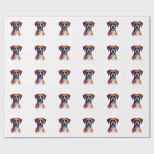Vintage Boxer Dog Portrait Color Splash Pop Art Il Wrapping Paper
