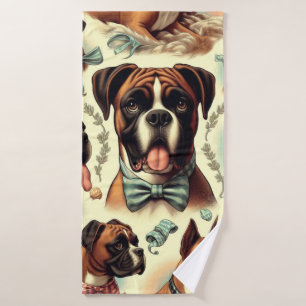 Vintage Boxer Dog Seamless Bath Towel