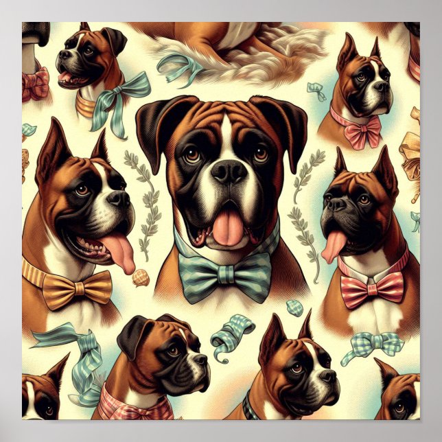 Vintage Boxer Dog Seamless Poster (Front)