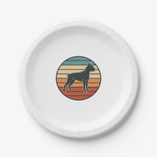 Vintage Boxer Dog Sunset Engraving Vector Design_1 Paper Plates