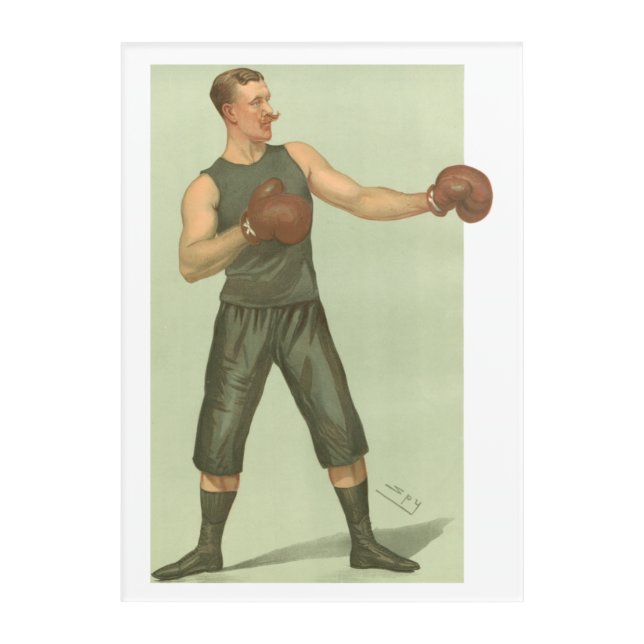 Vintage Boxer with Long Green Trunks Acrylic Print (Front)