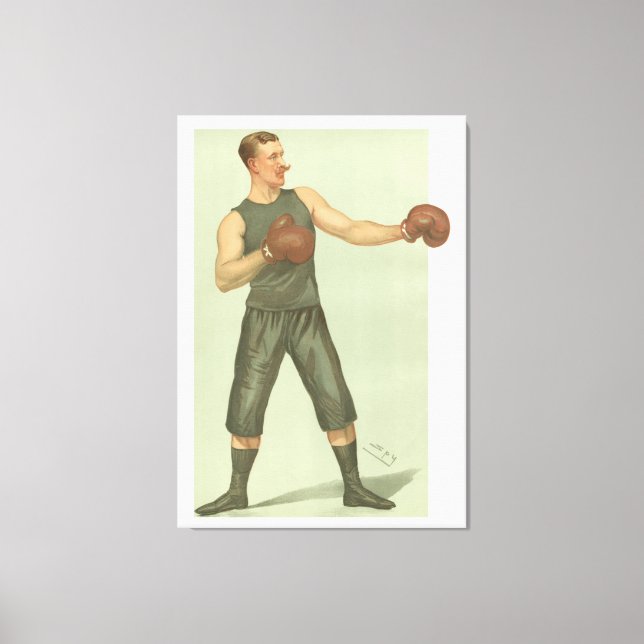 Vintage Boxer with Long Green Trunks Canvas Print (Front)