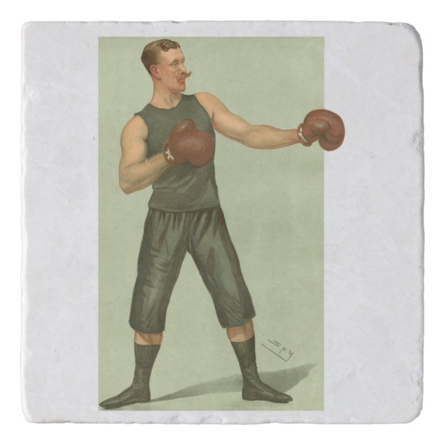 Vintage Boxer with Long Green Trunks Trivet (Front)