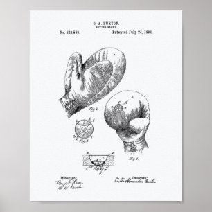 Vintage Boxing Glove 1894 Patent Art - White Paper Poster