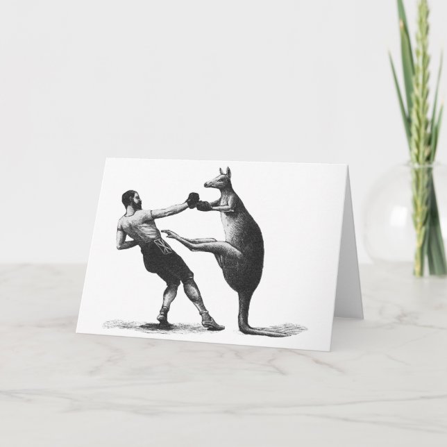 Vintage Boxing kangaroo Holiday Card (Front)