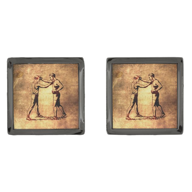 Vintage boxing men gunmetal finish cufflinks (Front)