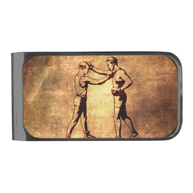 Vintage boxing men gunmetal finish money clip (Front)