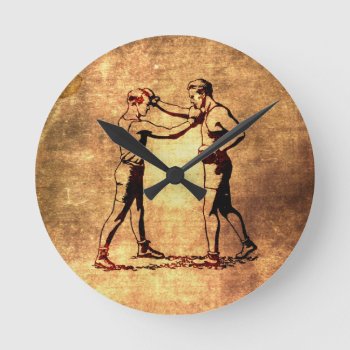 Vintage Boxing Men Round Clock by jahwil at Zazzle