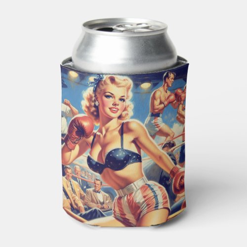 Vintage Boxing Pin Up Illsutration Can Cooler