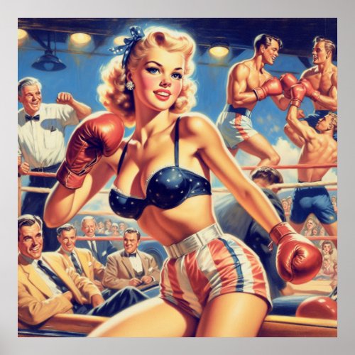 Vintage Boxing Pin Up Illsutration Poster