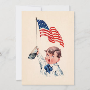 Vintage Boy American Flag 4th of July Postcard