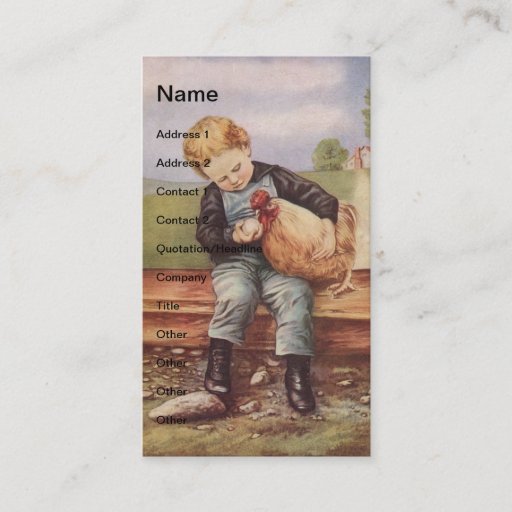 Customizable Vintage Boy and Chickens Business Card Template
