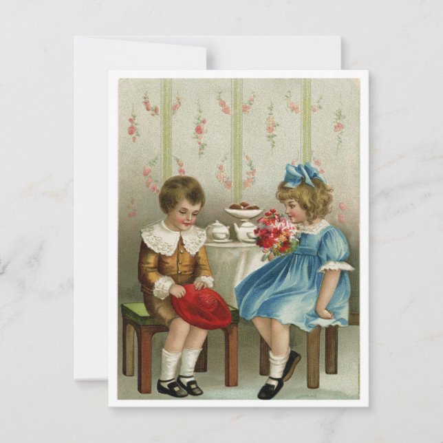 Vintage Boy and Girl At Dinner Holiday Card (Front)