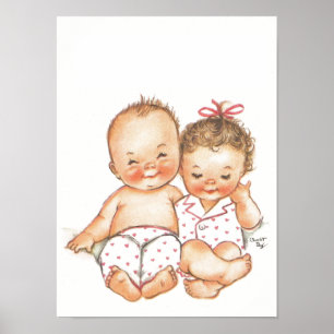 Vintage boy and girl babies poster