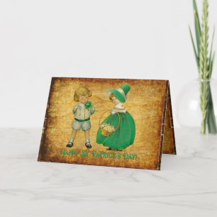 Vintage boy and girl children green St Patrick Car Card