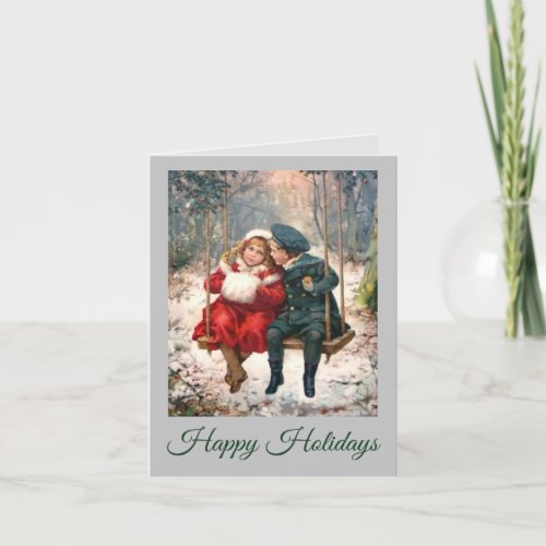 Vintage Boy and Girl in Swing Christmas Card