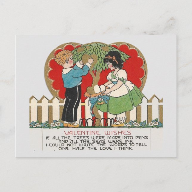 Vintage Boy and Girl Valentine Postcard (Front)