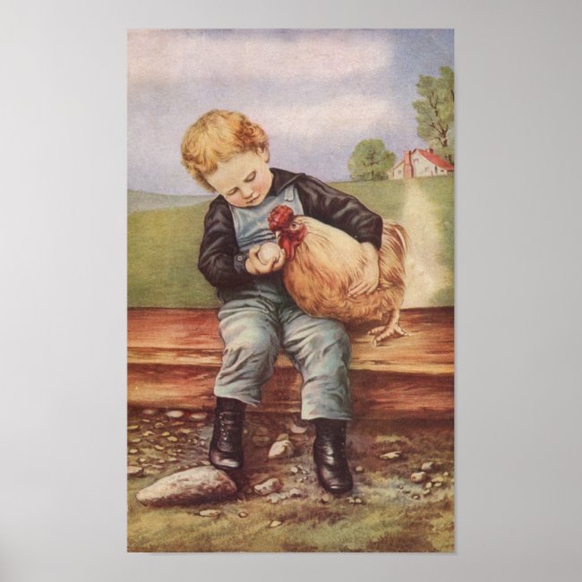Vintage Boy and His Pet Chicken
