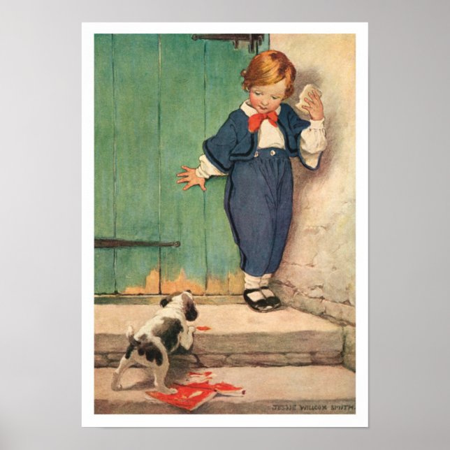 Vintage Boy and Puppy Poster (Front)