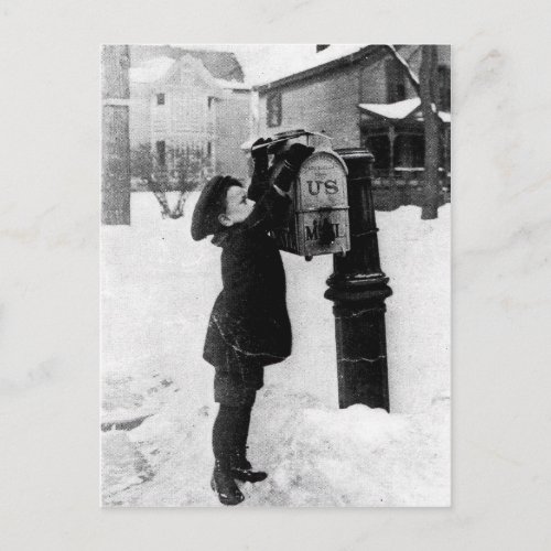 Vintage boy at mailbox photo postcard