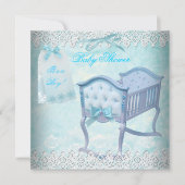 Vintage Boy Baby Shower Blue Lace Crib Invitation (Front)