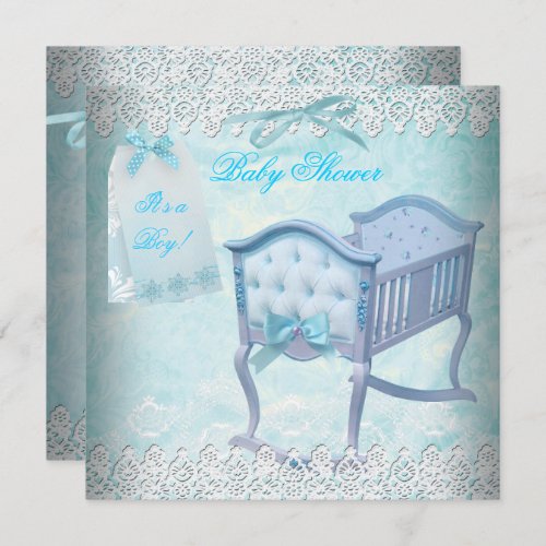 Vintage Boy Baby Shower Blue Lace Crib Invitation