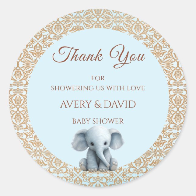 Vintage Boy Classic Blue Baby Shower Round Sticker (Front)
