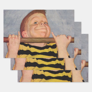 Vintage Boy Doing Chin Ups, Fitness and Exercise Wrapping Paper Sheets