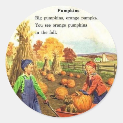 Vintage Boy  Girl Pumpkins Classic Round Sticker