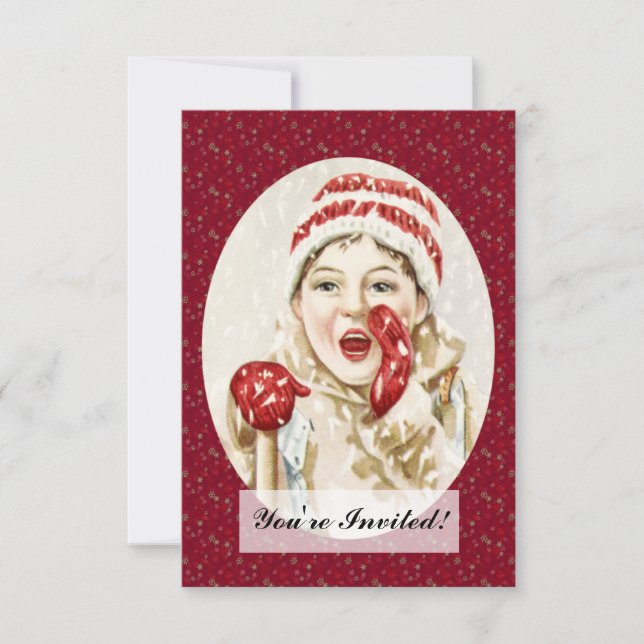 Vintage Boy in the Snow Invitation (Front)