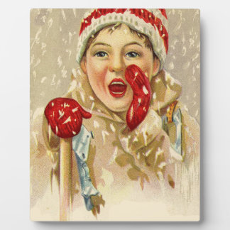 vintage boy in the snow plaque
