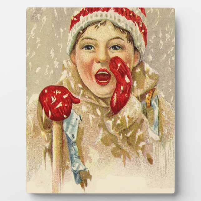 vintage boy in the snow plaque (Front)