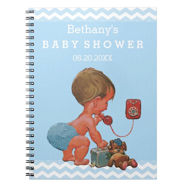 Vintage Boy on Phone Baby Shower Guest Book (Front)