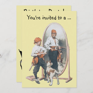 Vintage Boy Pirate with Dog, Child Birthday Party Invitation