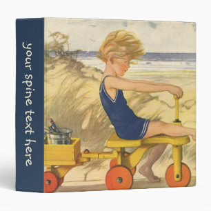 Vintage Boy Playing at the Beach with Sand Toys 3 Ring Binder