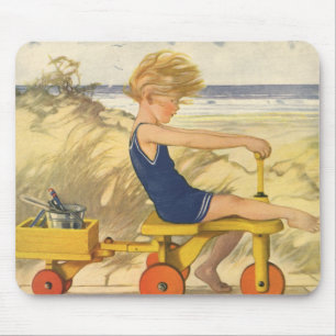Vintage Boy Playing at the Beach with Sand Toys Mouse Pad