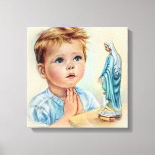 Vintage Boy Praying to Blessed Virgin Mary Canvas Print